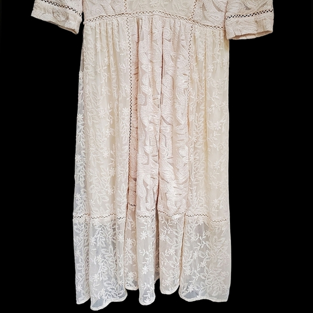 Free People Mountain Laurel Lace Midi Dress Almond/ Cream - 10 - Picture 7 of 9